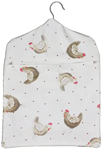 Jolee Fabrics Premium Oilcloth Peg Bags with Wooden Hanger - Large Waterproof Peg Bag, Clothes Clip Storage Perfect for Any Washing Line(Cream and Red Spot Hens)