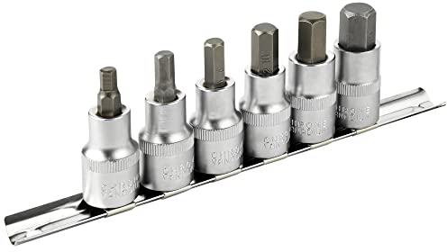 DAKCOS 1/2 Juego de 6 Llaves de Vaso Hexagonales Métricas de 6mm-14mm, Kit de Vasos de Cr-V Broca de Acero de Aleación S2