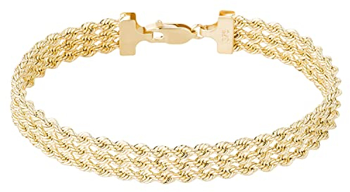 Ardeo Aurum Damen Armband aus 375 Gold Gelbgold 3-fach Kordelkette 8,5 mm Breite und 18 cm Länge mit Karabinerverschluss