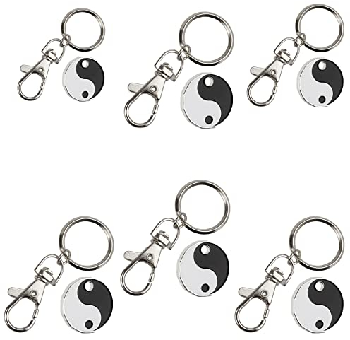 Fabulouz 6pcs Shopping Trolley Token £1 Pound Coin Trolley Token Shopping Cart trolley coin Key Ring Clasp trolley coin keyring uk Supermarket trolley Coin Locker Gym Keyring coins Gift (Yin Yang)