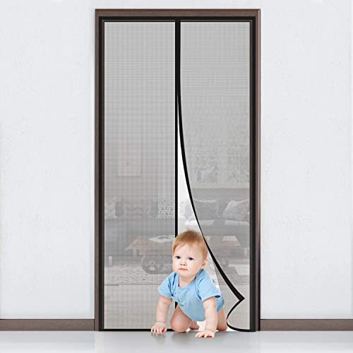 MYCARBON Fliegengitter Tür Magnet Insektenschutz Balkontür Fliegenvorhang 100x220cm Klebmontage ohne Bohren - Vorhang für Balkontür Wohnzimmer Schiebetür Terrassentür