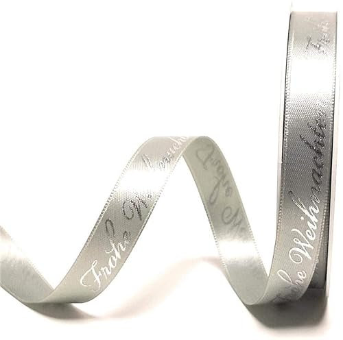s.dekoda Schleifenband 20m x 15mm Frohe Weihnachten Grau - Silber Satinband Dekoband Weihnachtsband