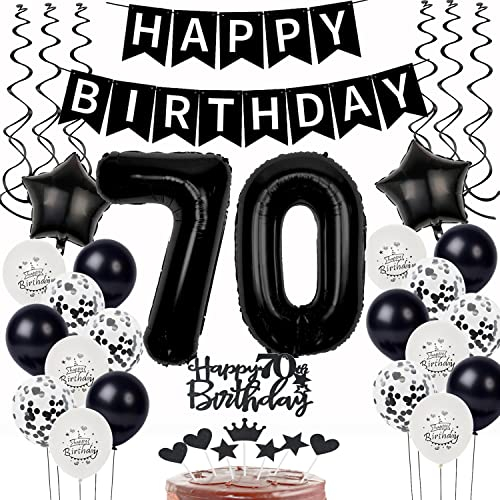 Schwarz Weiß Luftballons 70. Geburtstag Dekoration,Geburtstagsdeko 70 Jahre mann frauen Tortendeko 70 Geburtstag mann Ballons 70. Geburtstag mann Happy Birthday 70 Jahre männer Geburtstag deko 70