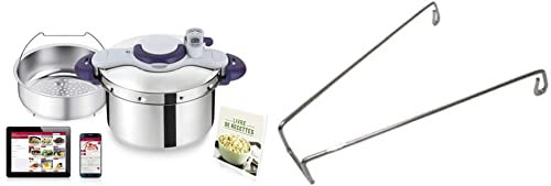 Seb Clipsominut’ Perfect Cocotte-minute 9 L, Autocuiseur induction, Facile à utiliser, Minuteur, Livre 100 recettes inclus, Violet P4624900 & 792691 Accessoire autocuiseurs Support panier vapeur
