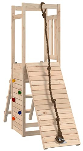 Gecheer Playhouse with Climbing Wall Wooden Playhouse Garden Play Swing Climbing Frame Outdoor Play Game Playhouse for Kids Solid Wood Pine 280