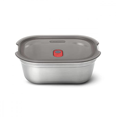 BLACK + BLUM - Boîte Repas Rectangulaire Hermétique - Inox Compatible Micro-Onde, Lave-Vaisselle, Four et Congélateur - Couvercle Sécurisé - 900ml - Gris/Rouge