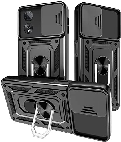 Yutwo Cover per OPPO A78 5G, Custodia per OPPO A78 5G Antiurto, Scorrevole Protezione Fotocamera Custodia con 360°Rotante Anello Supporto TPU+PC Cover per A78 5G - Nero
