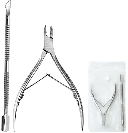 Jitnga 2 Piezas Corta Cuticulas Con Empujador De Cuticulas, Alicate Cortauñas, Quita Cuticulas, Alicates Uñas Pies Profesional Acero Inoxidable, Pedicura Y Herramientas De Manicura