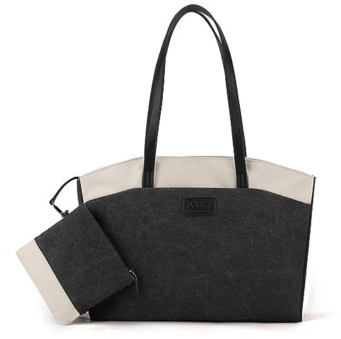 Wxnow Ordinateur portable de 15,6 pour femme | Sac fourre-tout en toile à 12 poches pour travail/voyage, convient pour ordinateur portable+clavier+accessoires (léger 0,7 kg avec doublure rayée)