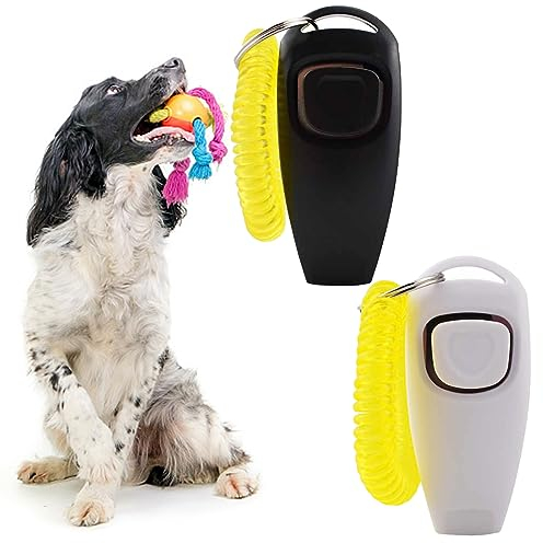 RUOJLING 2 Stück Klicker Hund,Clicker Hund,Clicker Katze,Klicker Katze,Klicker Hundetraining,Hunde Clicker,Clicker Hundetraining,Hundeklicker und Pfeife 2 in 1,für Hund,Katze,Pferd (Schwarz+Weiß)