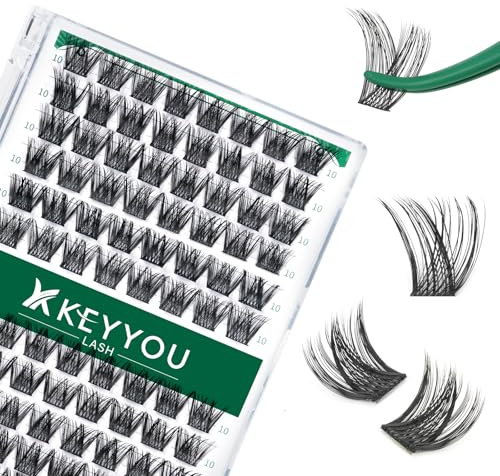 KEYYOU Wimpern Cluster 96pcs Wimpern Extensions D Curl 10mm Cluster Lashes Volume Natürlich Sanft Wimpernverlängerung(Y01-D-10)