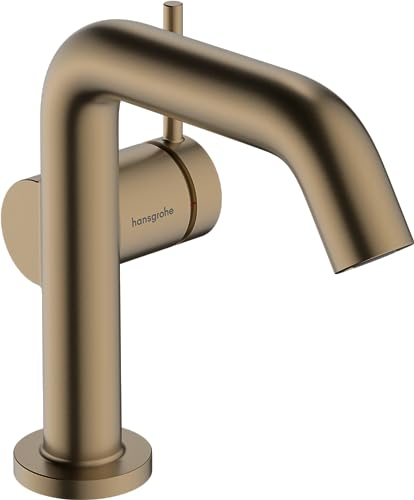 hansgrohe Tecturis S Fine - Waschtischarmatur mit Push-Open Ablauf, energiesparend (CoolStart), Wasserhahn Bad Auslauf Höhe 110mm, Mischbatterie Waschbecken wassersparend (EcoSmart+), Brushed Bronze