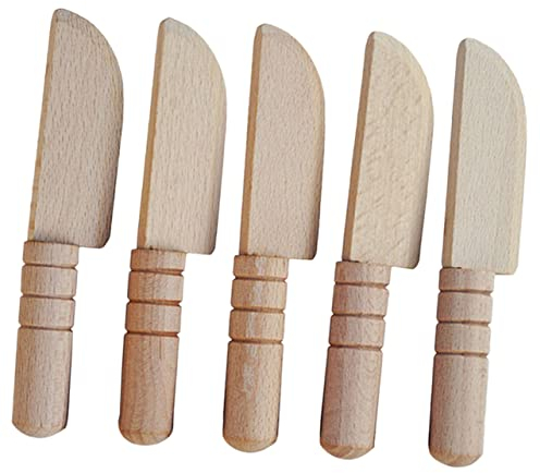 Toyvian 5St simuliertes Holzmesser Kinderspielzeug Miniaturen Lebensmitteldekor Essen Spielen Kleinkindsichere Messer Schneidspielzeug aus Holz Küche Geschirr Spielzeug Puppenhausteile