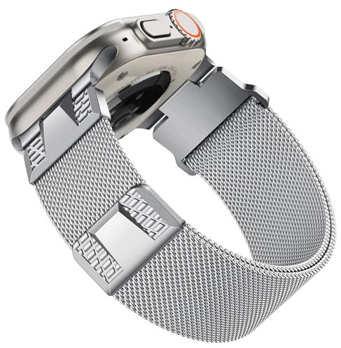 Cinturino in maglia milanese, compatibile con Apple Watch Ultra 2, 46 mm, 49 mm, 45 mm, 44 mm, 42 mm, cinturino magnetico in acciaio inox per Apple Watch Ultra 2, Ultra, Series 10 9 8, 7, 6, 5, 4 3,