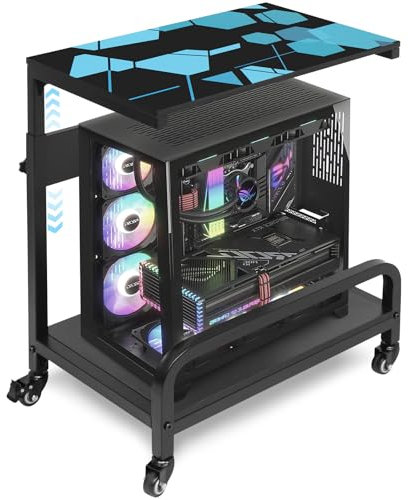 Supporto a torre per computer grande XL per ATX PC Stand per PC da pavimento Supporto per CPU Carrello con guida di protezione Ruote di bloccaggio in metallo 83,1 x 54,9 x 40,1 cm