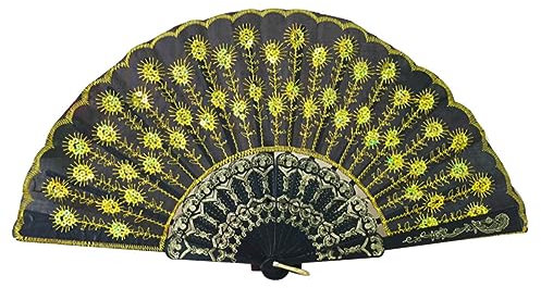 TOPBATHY Embroidered Fan Portable Fan Sequin Fan Hand Handheld Fabric Fan Dancing Fans Embroidered Hand Fan Glitter Baby Handmade Fan Dance Oriental Hand Fan Mini Handheld Fan Women Yellow