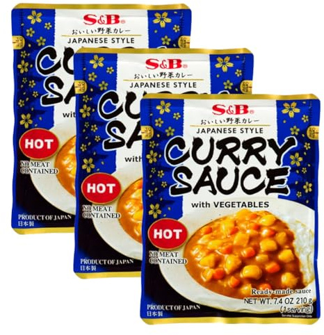 S&B Japanese Curry Sauce with Vegetables 210g (No Meat Contained) - Hot Flavour (Pack of 3)