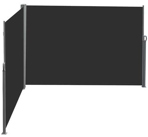Outsunny Double Store latéral Brise-Vue paravent rétractable dim. 6L x 1,80H m Polyester Anti-UV Haute densité 180 g/m² Gris et Noir