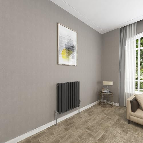 Sky bathroom | 600x590mm - Modern Black Horizontal Double Panel Oval Column Radiator Central Heating Designer Radiator