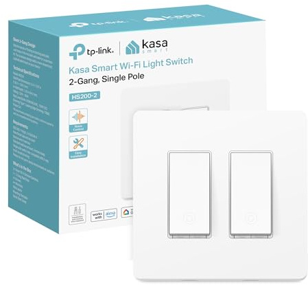 Kasa Smart Switch 2-Gang HS200-2, Single Pole,Neutral Wire Required, 2.4GHz Wi-Fi Light Switch Compatible with Alexa and Google Home, UL Certified, No Hub Required, White