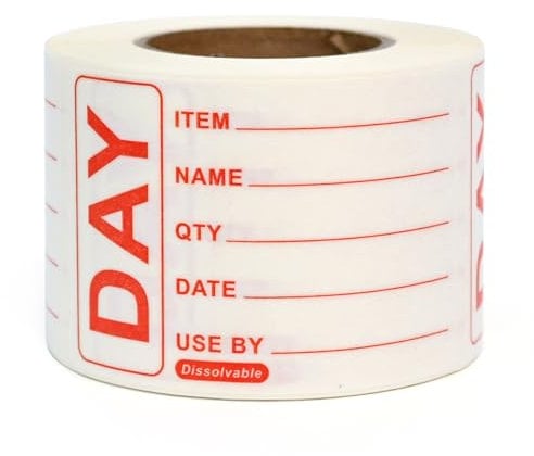 L LIKED 250 Dissolvable Food Labels - 49 x 74mm Prepped Product Labels for Jars, Pantry and Meal Containers, Leaves No Sticky Residue After Use (1 Roll)