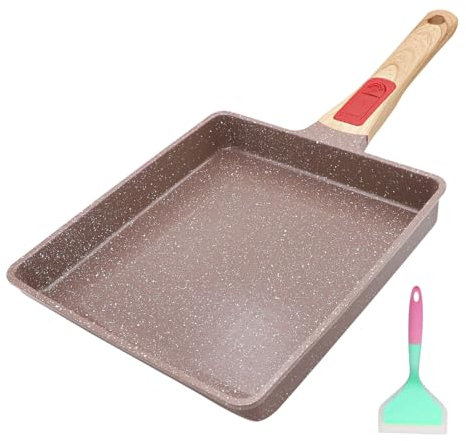 AIKENBBKK Sartén de Cerámica para Tamagoyaki, Sartén Japonesa Antiadherente con Recubrimiento de Cerámica y Mango Extraíble, sin PTFE ni PFOA, 23x21 cm-Grande, Marrón