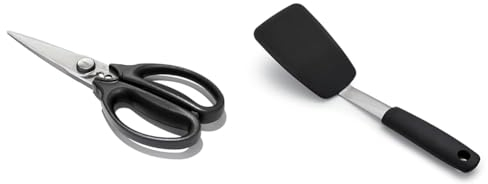 OXO Good Grips Kitchen & Herb Stainless Steel Scissors & Good Grips Silicone Flexible Turner, Black