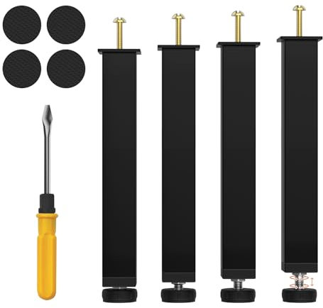 RemixOri 4 Pcs Pied de Lit 25 cm à Visser, Pieds Sommier à Lattes Metallique, Hauteur Réglable 25 à 27 cm, Pieds de Lit pour Sommier à Lattes avec 4 Patin Antiderapant et Tournevis