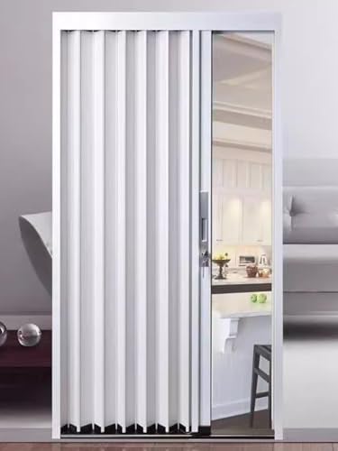 Schiebetür Falttür falttüren innentüren Küche Badezimmer Akkordeon Falttür Mit Ziehharmonika, Aluminium Innenschiebetür Mit Schloss, Weiß Scheunentür Für Türöffnung, Waschküche Und Dusche(Size:96x203c