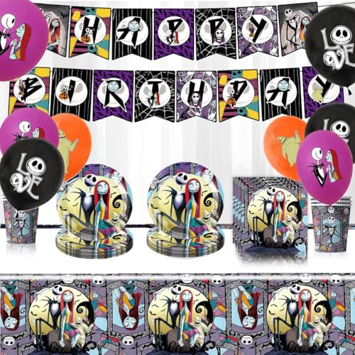 Juego de vajilla de fiesta de Halloween, vajilla de cartón, platos de papel, vasos, servilletas, decoración de Halloween, mesa de cumpleaños para niños, niñas, niños (lila claro)
