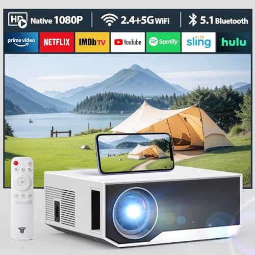 Projector with WiFi and Bluetooth, 16000Lumens,Native Full HD 1080P Outdoor Movie Projector, Compatible with Android/iOS/Windows/TV Stick/HDMI/USB,GC06-HPUKV03