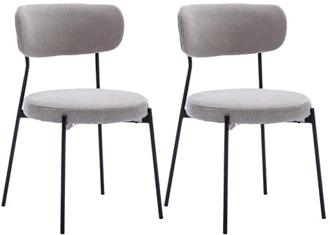 Duhome Esszimmerstühle Küchenstuhl 2er Set Polsterstuhl Wohnzimmerstuhl aus Boucle Polsterstoff und Metallbeine, Grau