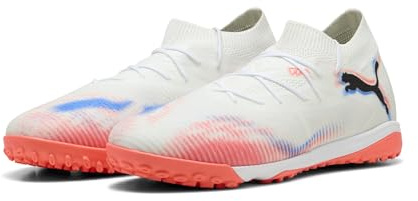 PUMA Future 8 Match Tt Fußballschuh für Damen und Herren, Puma Weiß, PUMA Schwarz, leuchtendes Rot, 44.5 EU