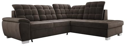Stylvolles Freistehendes Ecksofa LOTTA In SALVADOR Stoff, Ideal Für Familien, Mit Praktischem Bettkasten Und Hochwertiger Verarbeitung, 258x212cm, Anordnung auf der Rechten Seite, Farbe: BRAUN