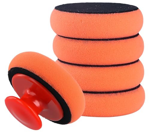 5 Stück Polierschwamm Auto Applikator-Pads Autowachs Applikator Pads Auto-Polierpads Polierschwämme Polierset mit Rutschfestem Griff für Auto, Fahrzeug, Glas Polieren und Wachsen