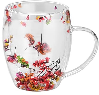 Taza Transparente Con Forma De Flor - Taza De Vidrio Con Asa, Ideal Para Diversas Bebidas | Doble Pared Que Mantiene La Temperatura, Perfecta Para Café Con Leche, Té Y Espresso, Un Complemento Elegant