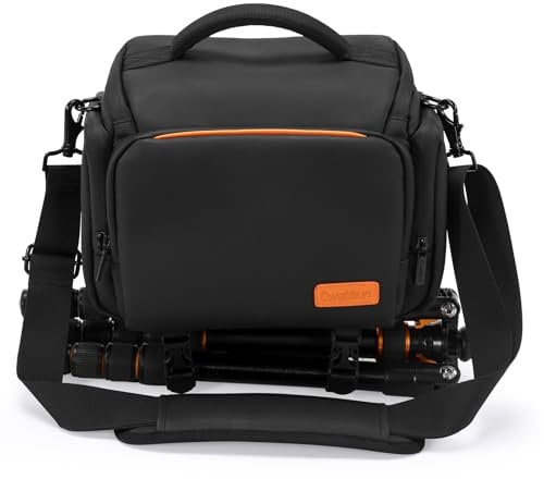 Cwatcun Sling Camera Bag, Compact Crossbody Case - Water Resistant for Canon, Nikon, Sony SLR/DSLR/Mirrorless Cameras & Lenses (Black, Large)