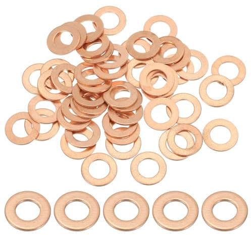 PATIKIL Joint Cuivre M8, 50 Pièces 8mm ID 14mm OD 1mm D'Épaisseur Rondelle Plate Métrique pour Vis Boulon Bouchons de Vidange D'Huile