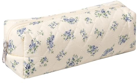 Pencil Case Office College School Storage Bag Pouch Holder Box Organizer Makeup Pouch Cosmetic Bag Aesthetic Cute Pen Case for Girls Boys Kids (Small blue flowers)