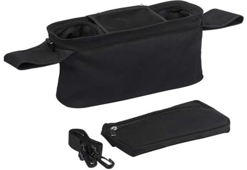 Ohulelks Universelle Kinderwagentasche mit Isoliertem Getränkehalter, Aufbewahrungstasche für Kinderwagen mit Großem Fassungsvermögen, Wasserdicht, Schultergurt und Haken