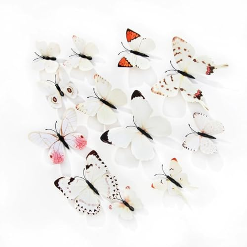 72 Stück 3D Schmetterling Wandaufkleber Dekoration Wandtattoo Abnehmbare Wandaufklebe Schlagfestem Kunststoff Schmetterling Dekorationen Wand (weiß,72pc)