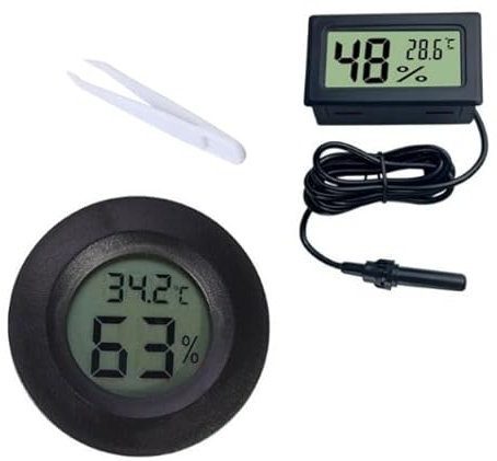 2 Pieces Reptile Thermometer,2-in-1 Embedded Vivarium Thermometer,Round Hygrometer with Tweezers,for Jumping Spider,Leopard Gecko,Hermit Crab,Gecko,Snake