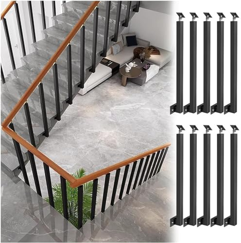 Metall-Treppenbaluster Post mit verstellbarem Winkelbügel für Außentreppen Renovierung schwarz Farbe seitlich montiert 270 ° Winkeldrehung.