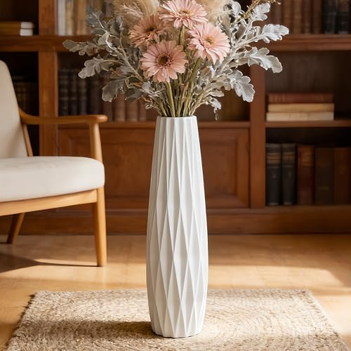 DJYY White Tall Floor Vase, 24 Ceramic Large Vase for Living Room, Office, Bedroom, Modern Home Decor,Decorative Flower for Pampas Grass,Wedding Centerpiece