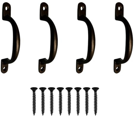 SISI UK Black Cast Iron Hot Bed Handles 100mm (4 inch) Black Japanned Door Handles Garden Gate D Pull Handles with Fixing Screws for Door Shed Garden Indoor & Outdoor Use Pack of 4