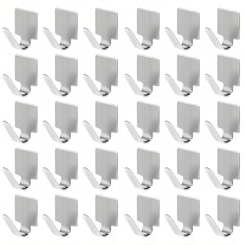 HERKINDNESS 30 Pezzi Gancetti Adesivi, Acciaio Inossidabile Ganci Adesivi, Senza Fori Gancio Adesivo, Argento Ganci Adesivi Bagno, per Bagno, Camera da Letto, Ingresso