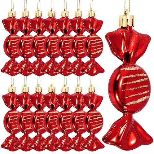 Navidad Candy Decoraciones, 15 Piezas Adornos Arbol Navidad de Caramelo Colgante para Interior Exterior Christmas Tree Fiesta Navideña Manualidades de Bricolaje (Rojo)