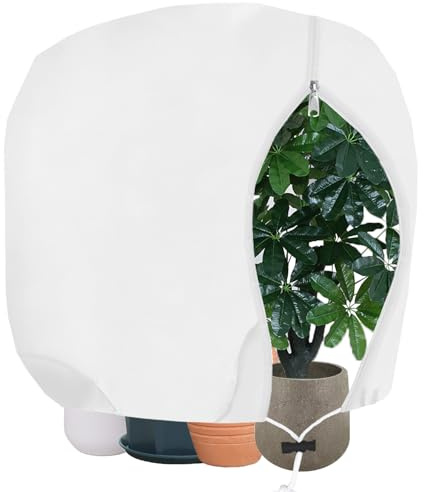THAKOI Winterschutz für Pflanzen, 85g/m² Frostschutzsack | Atmungsaktiv Frost‑ & Kälteschutz, Vlies‑Haube für draußen, UV‑beständig, Reißverschluss & Zugband, Kübelpflanzen, 160x200 cm