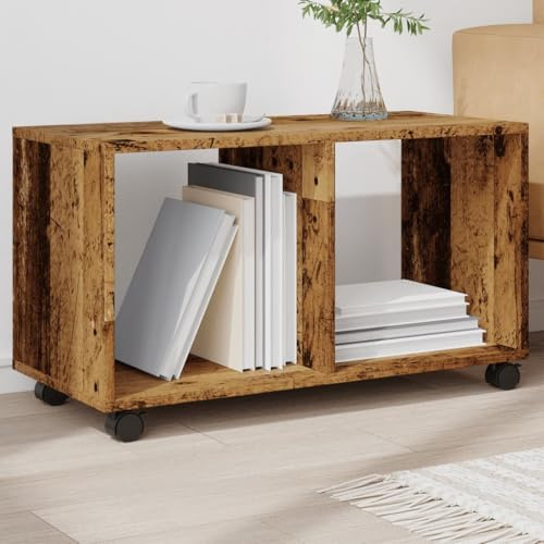 Qnhdfrt Mobiler Rollschrank Altholz-Optik Beistelltisch mit 4 Rollen 72x33x42,5 cm Holzwerkstoff für Stauraum von Getränken Deko im Wohnzimmer Büro Garten