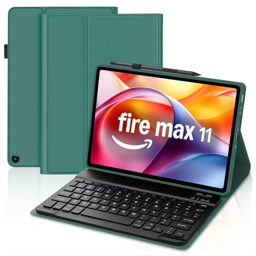 JADEMALL Funda de teclado para tablet Fire Max 11 (13ª generación, 2023), funda delgada con teclado Bluetooth inalámbrico desmontable para tablet Fire Max 11 de 11 pulgadas lanzada en 2023, verde